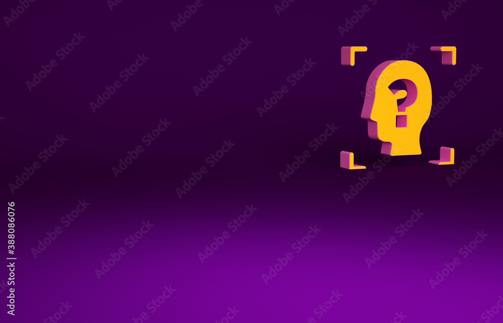 Orange Face recognition icon isolated on purple background. Face identification scanner icon. Facial