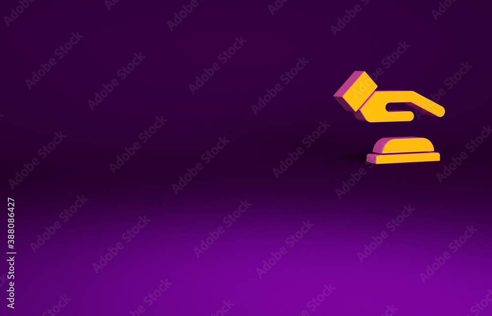 Orange Palm print recognition icon isolated on purple background. Biometric hand scan. Fingerprint i