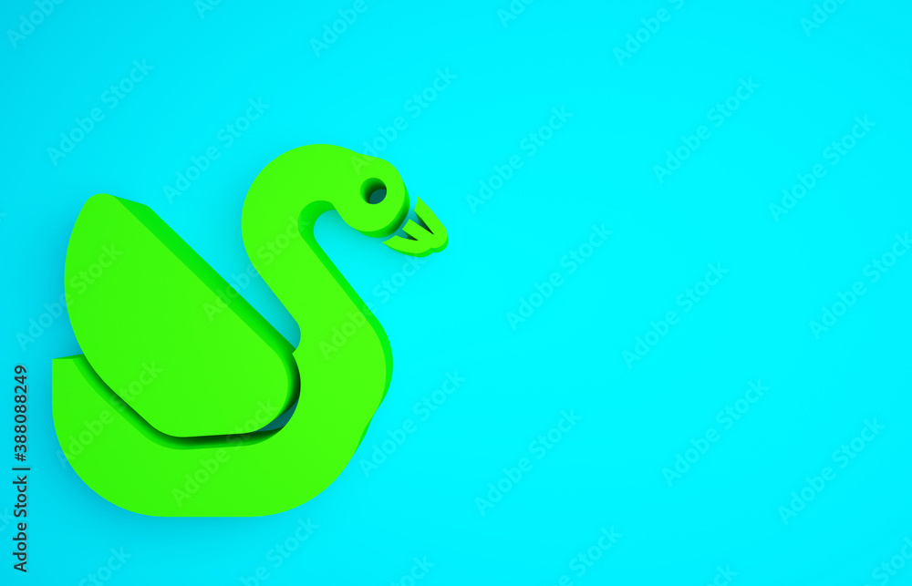 Green Swan bird icon isolated on blue background. Animal symbol. Minimalism concept. 3d illustration