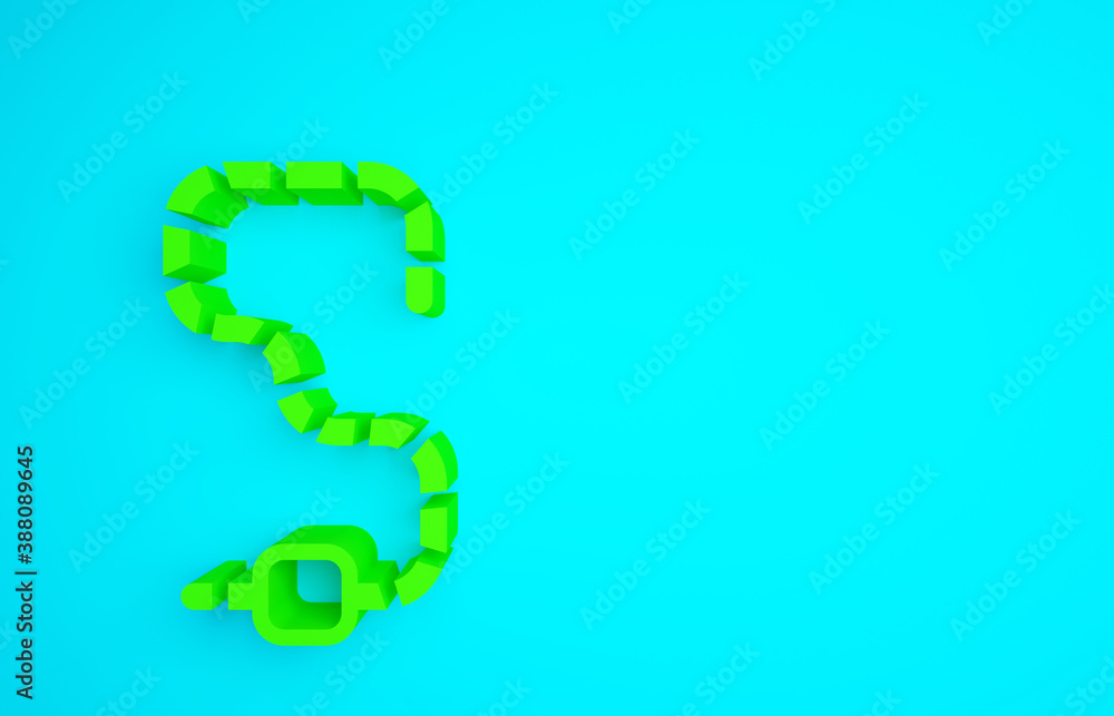 Green Worm icon isolated on blue background. Fishing tackle. Minimalism concept. 3d illustration 3D 