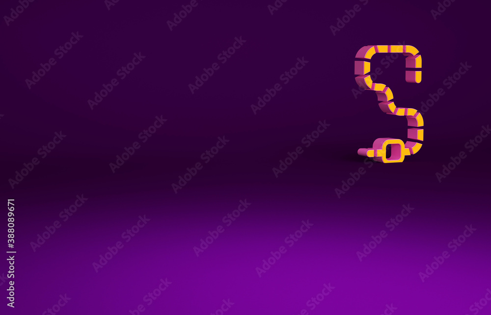 Orange Worm icon isolated on purple background. Fishing tackle. Minimalism concept. 3d illustration 