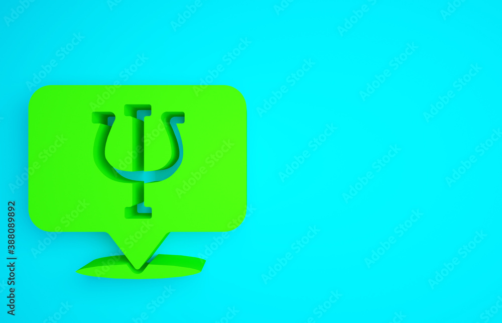 Green Psychology icon isolated on blue background. Psi symbol. Mental health concept, psychoanalysis