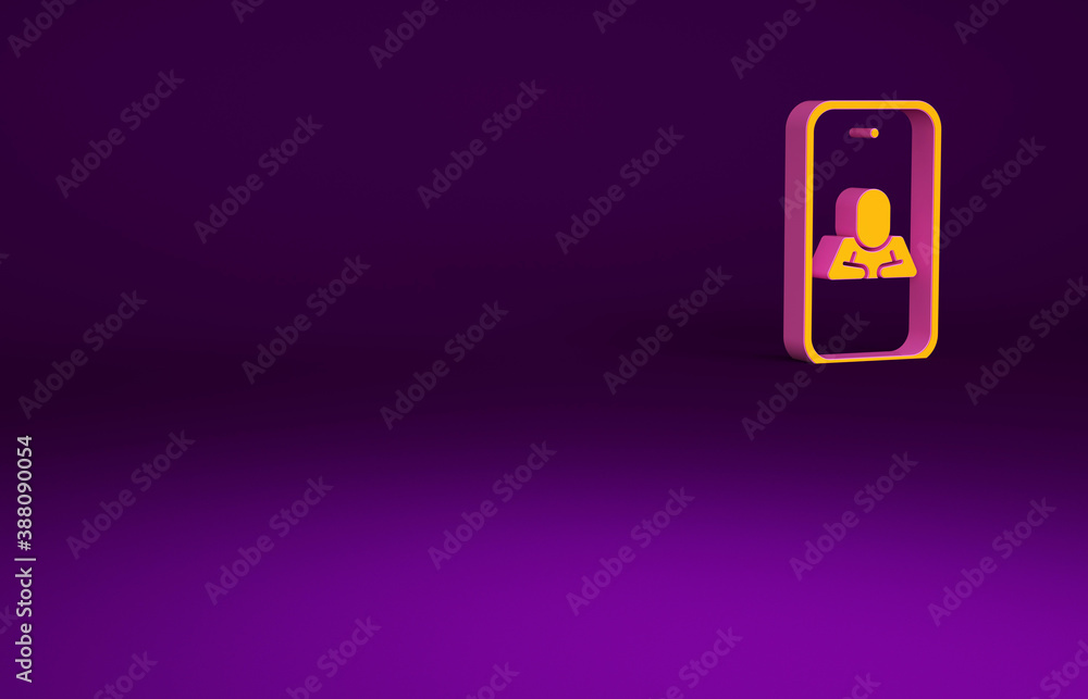 Orange Online psychological counseling distance icon isolated on purple background. Psychotherapy, p