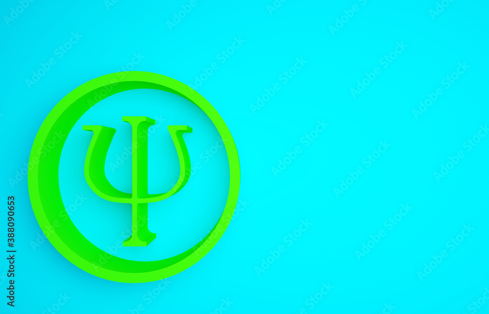 Green Psychology icon isolated on blue background. Psi symbol. Mental health concept, psychoanalysis