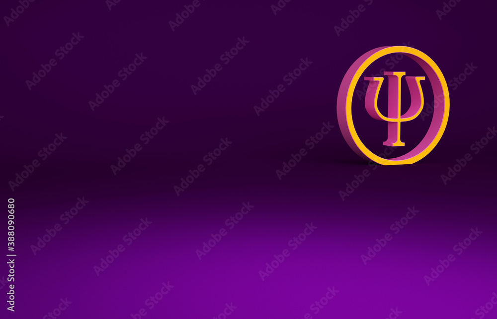 Orange Psychology icon isolated on purple background. Psi symbol. Mental health concept, psychoanaly