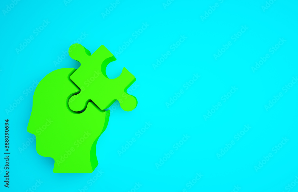 Green Solution to the problem in psychology icon isolated on blue background. Puzzle. Therapy for me