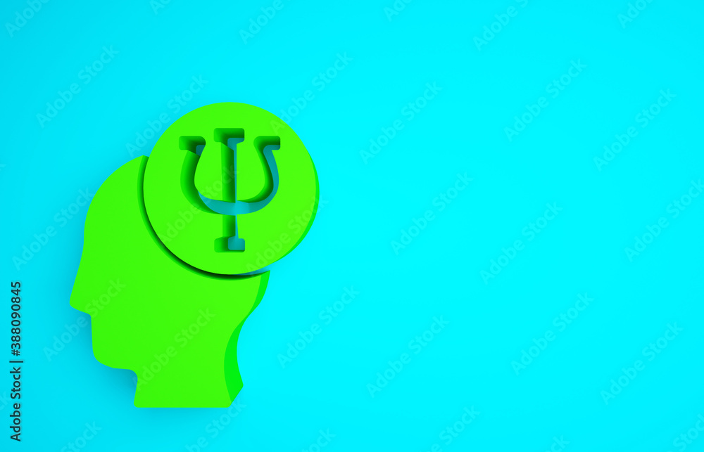 Green Psychology icon isolated on blue background. Psi symbol. Mental health concept, psychoanalysis