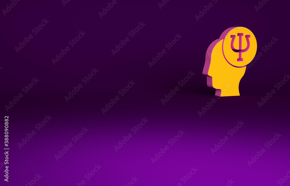 Orange Psychology icon isolated on purple background. Psi symbol. Mental health concept, psychoanaly