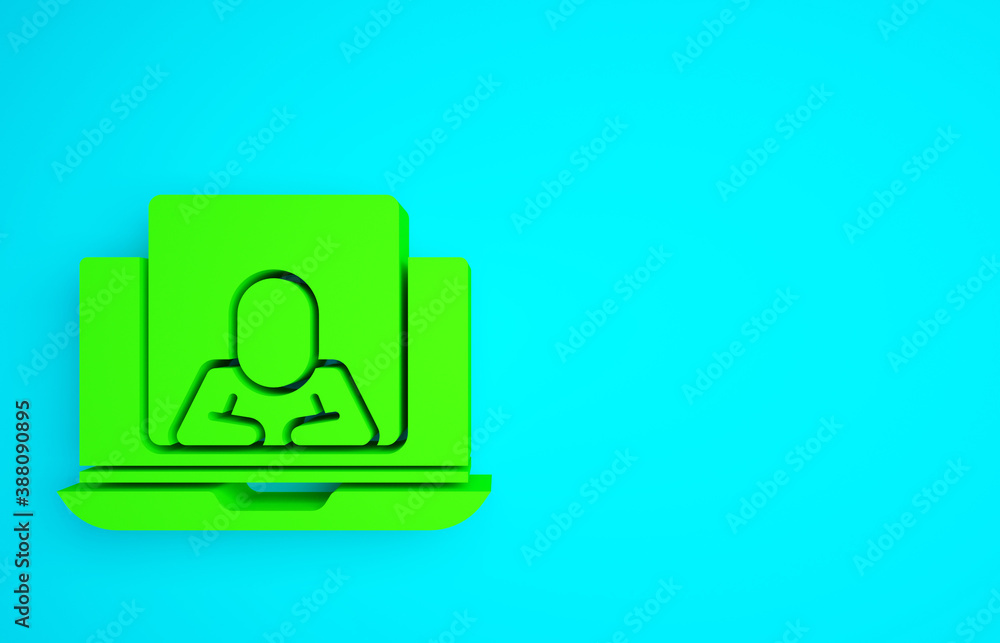 Green Online psychological counseling distance icon isolated on blue background. Psychotherapy, psyc