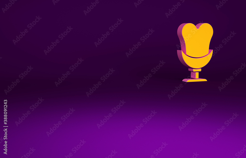 Orange Armchair icon isolated on purple background. Minimalism concept. 3d illustration 3D render.