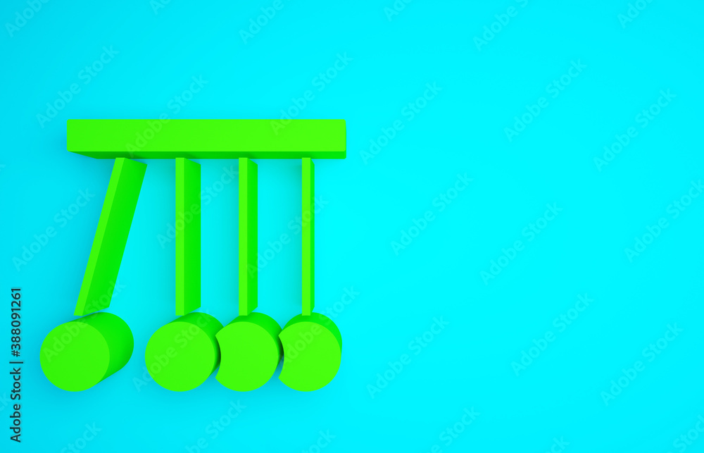 Green Pendulum icon isolated on blue background. Newtons cradle. Minimalism concept. 3d illustration