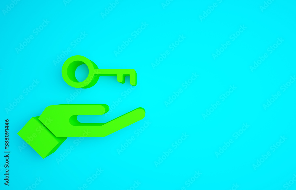 Green Solution to the problem in psychology icon isolated on blue background. Key. Therapy for menta