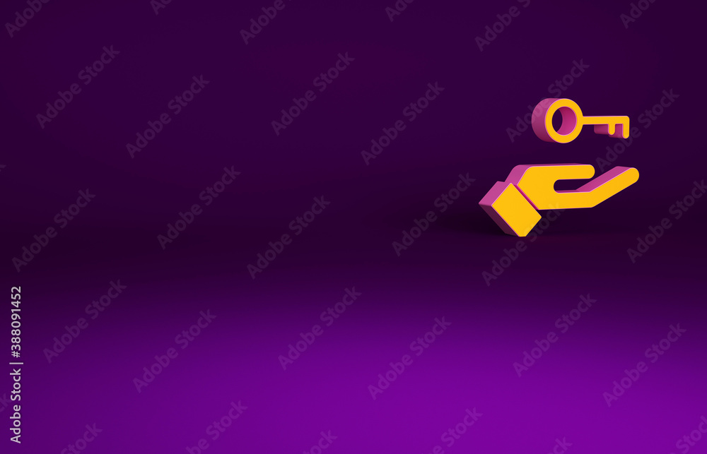 Orange Solution to the problem in psychology icon isolated on purple background. Key. Therapy for me