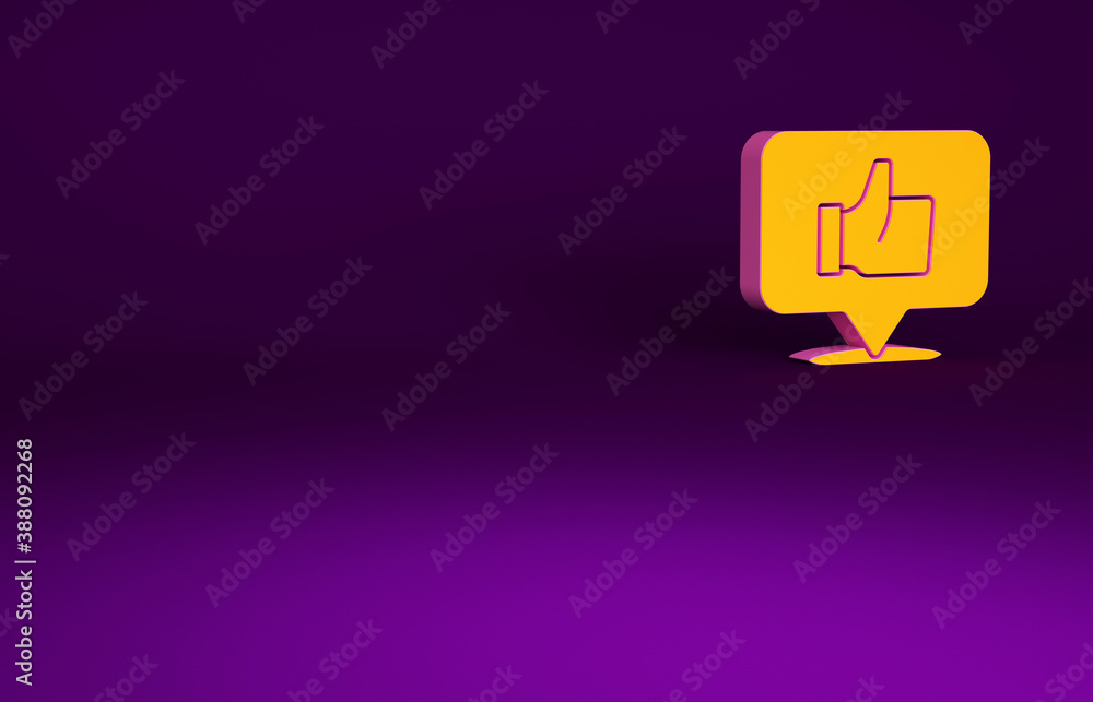 Orange Hand like icon isolated on purple background. Minimalism concept. 3d illustration 3D render.