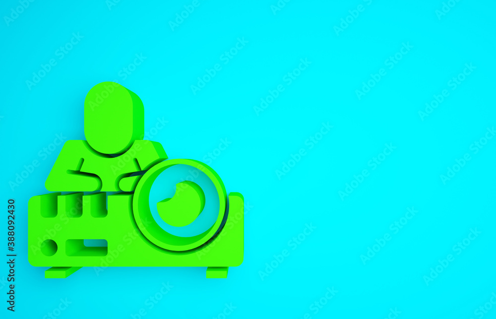 Green Presentation, movie, film, media projector icon isolated on blue background. Minimalism concep