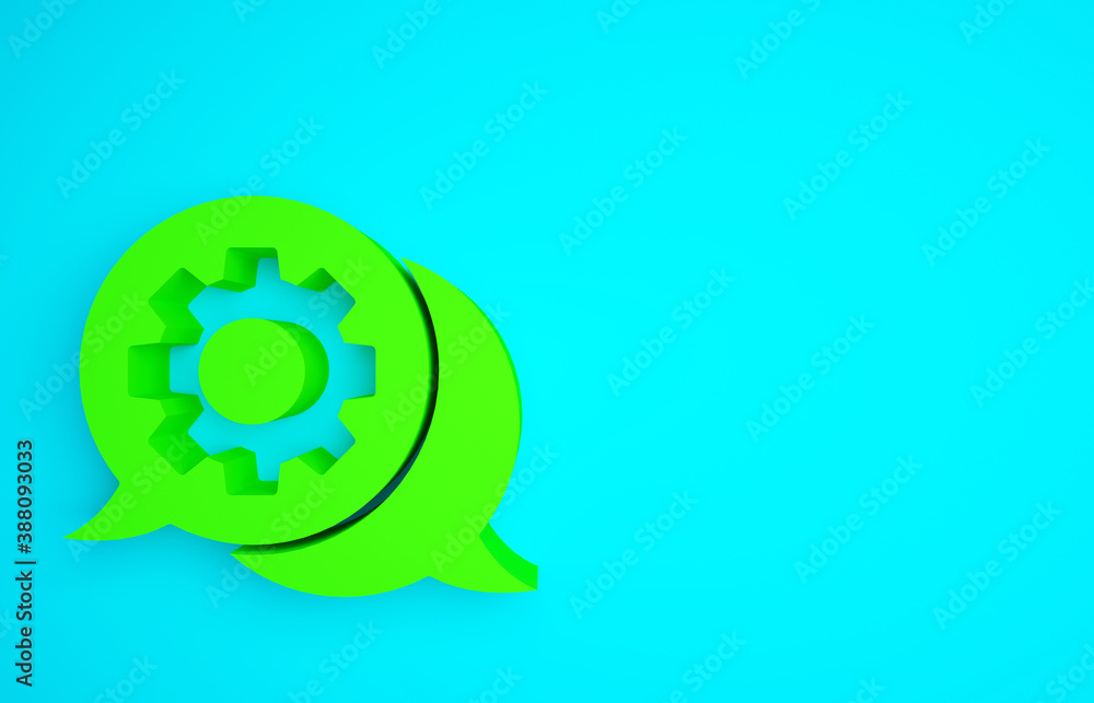 Green Speech bubble chat icon isolated on blue background. Message icon. Communication or comment ch