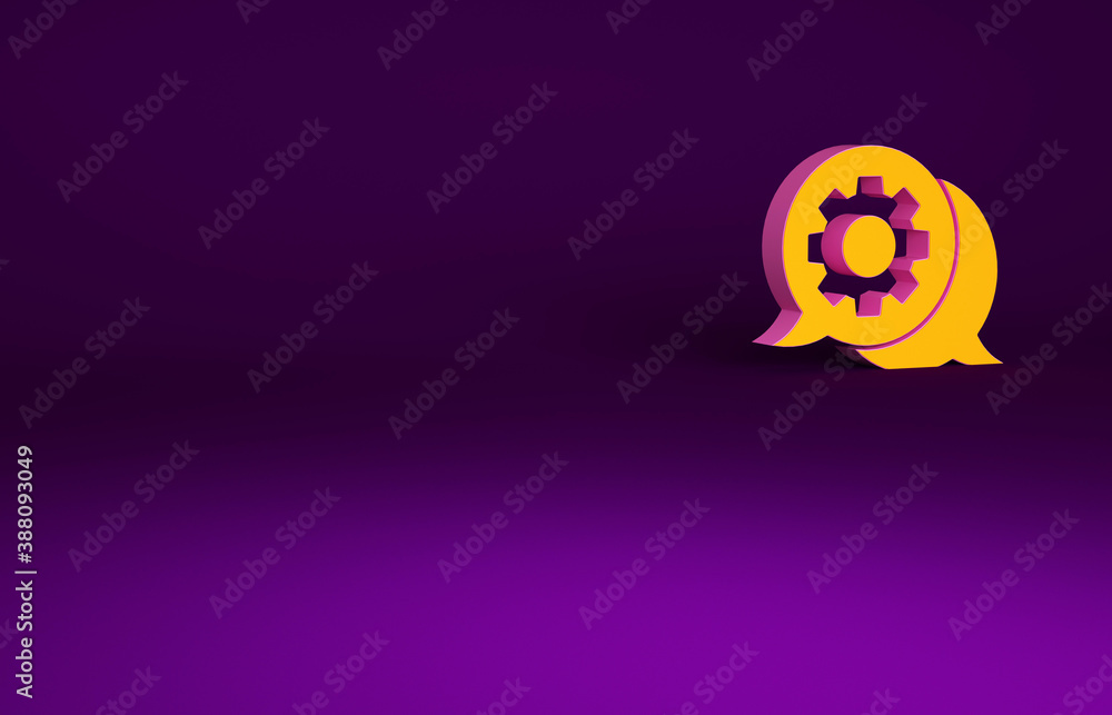 Orange Speech bubble chat icon isolated on purple background. Message icon. Communication or comment