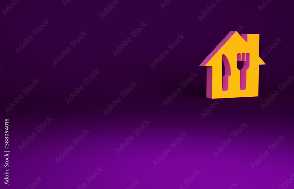 Orange Online ordering and fast food delivery icon isolated on purple background. Minimalism concept