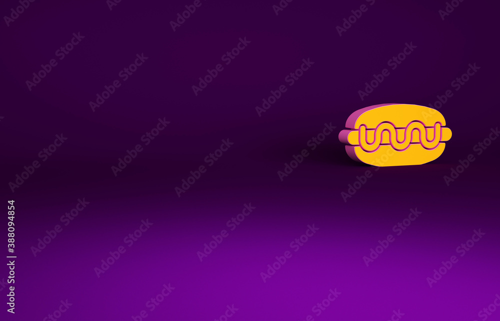 Orange Hotdog sandwich icon isolated on purple background. Sausage icon. Fast food sign. Minimalism 