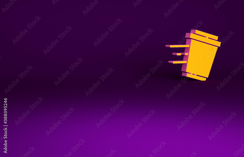 Orange Coffee cup to go icon isolated on purple background. Minimalism concept. 3d illustration 3D r