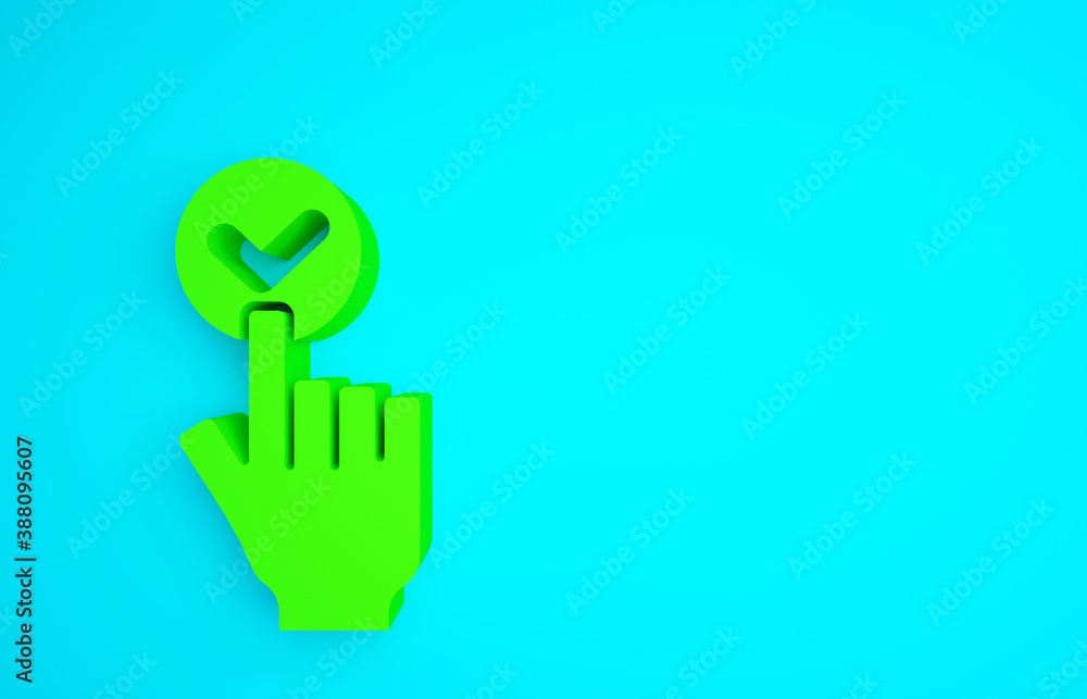 Green Online ordering and fast food delivery icon isolated on blue background. Burger sign. Minimali