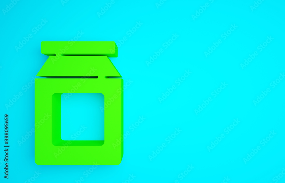 Green Online ordering and fast food delivery icon isolated on blue background. Minimalism concept. 3