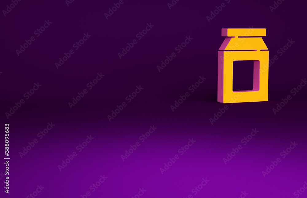 Orange Online ordering and fast food delivery icon isolated on purple background. Minimalism concept