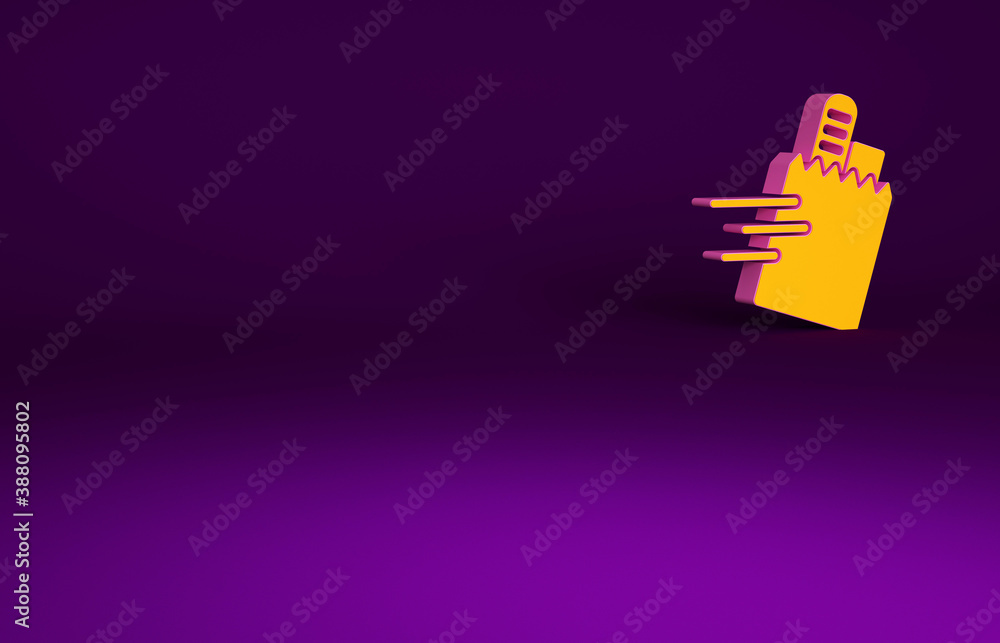 Orange Online ordering and fast food delivery icon isolated on purple background. Minimalism concept