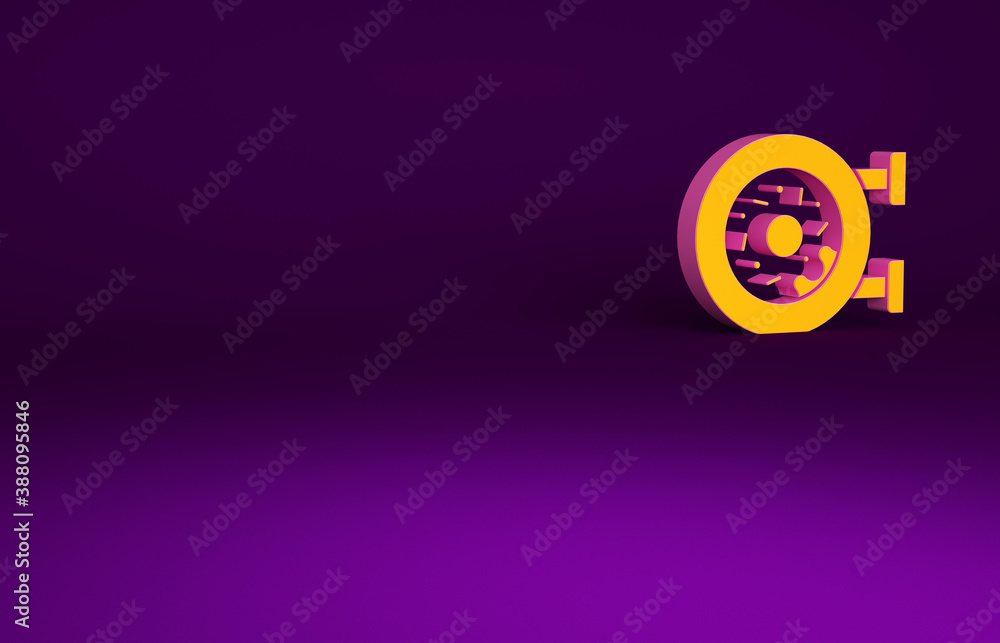 Orange Donut with sweet glaze icon isolated on purple background. Minimalism concept. 3d illustratio