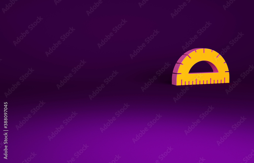 Orange Protractor grid for measuring degrees icon isolated on purple background. Tilt angle meter. M