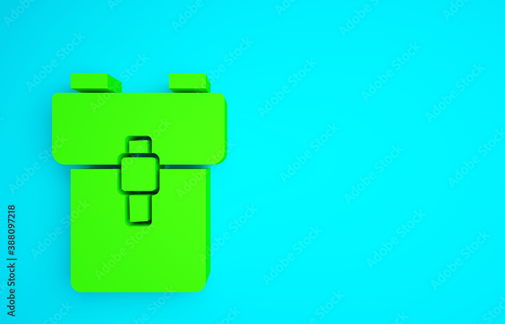 Green School backpack icon isolated on blue background. Minimalism concept. 3d illustration 3D rende