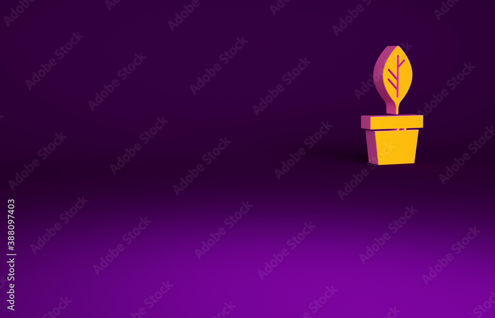 Orange Plant in pot icon isolated on purple background. Plant growing in a pot. Potted plant sign. M