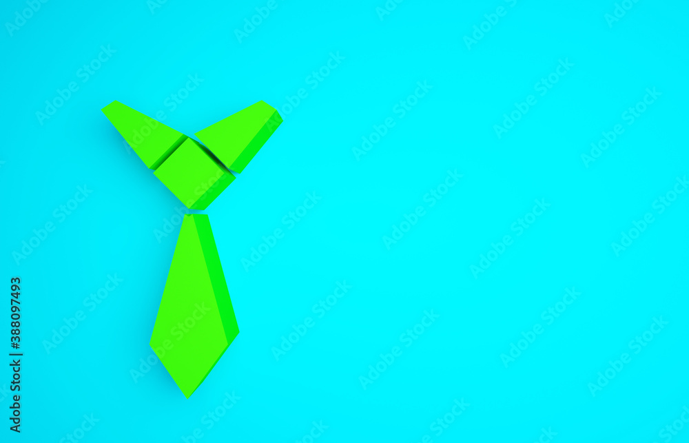 Green Tie icon isolated on blue background. Necktie and neckcloth symbol. Minimalism concept. 3d ill