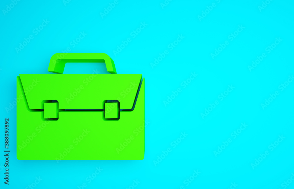 Green Briefcase icon isolated on blue background. Business case sign. Business portfolio. Minimalism