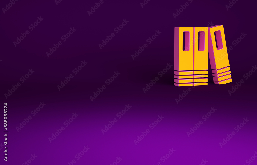 Orange Office folders with papers and documents icon isolated on purple background. Office binders. 