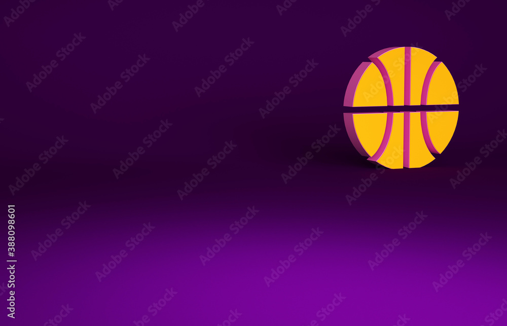 Orange Basketball ball icon isolated on purple background. Sport symbol. Minimalism concept. 3d illu