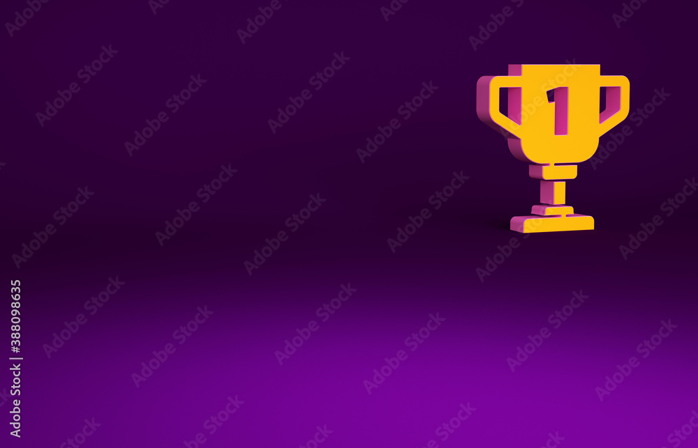 Orange Award cup icon isolated on purple background. Winner trophy symbol. Championship or competiti