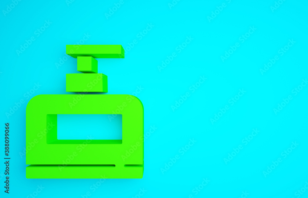 Green Bottle of shampoo icon isolated on blue background. Minimalism concept. 3d illustration 3D ren