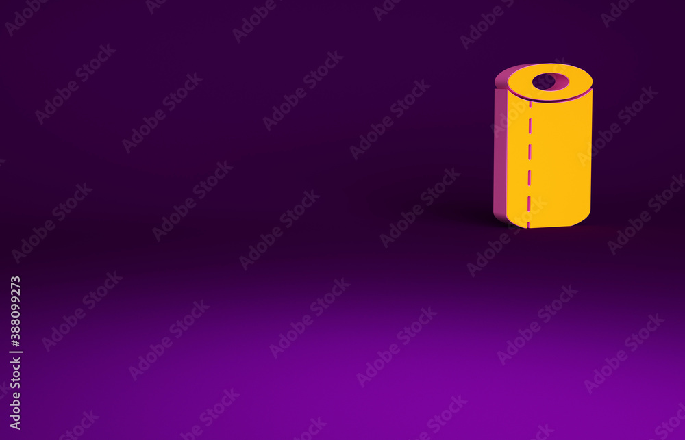 Orange Paper towel roll icon isolated on purple background. Minimalism concept. 3d illustration 3D r