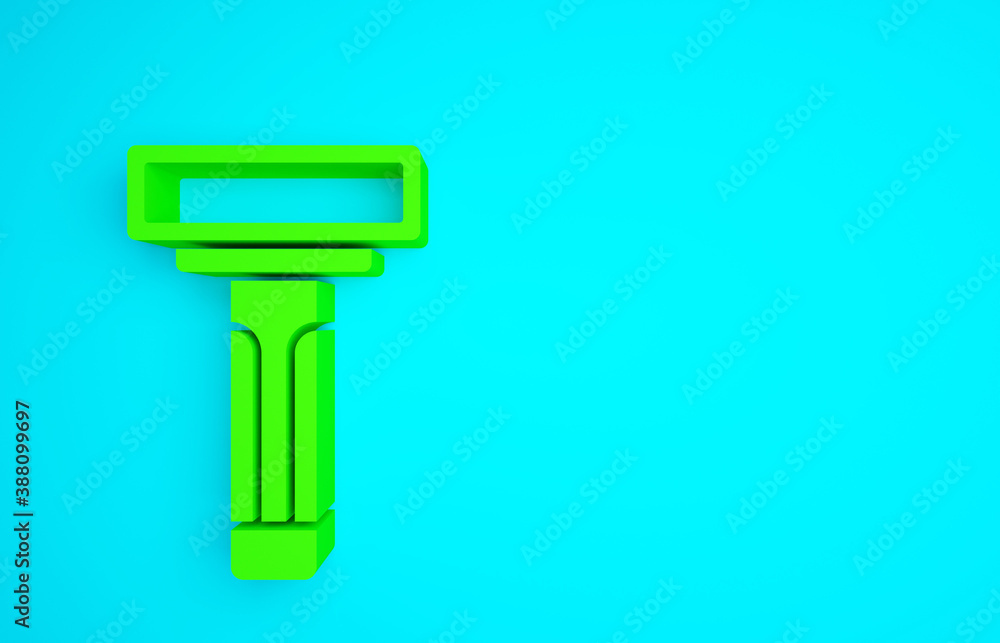 Green Shaving razor icon isolated on blue background. Minimalism concept. 3d illustration 3D render.