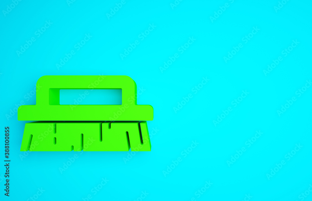 Green Brush for cleaning icon isolated on blue background. Minimalism concept. 3d illustration 3D re