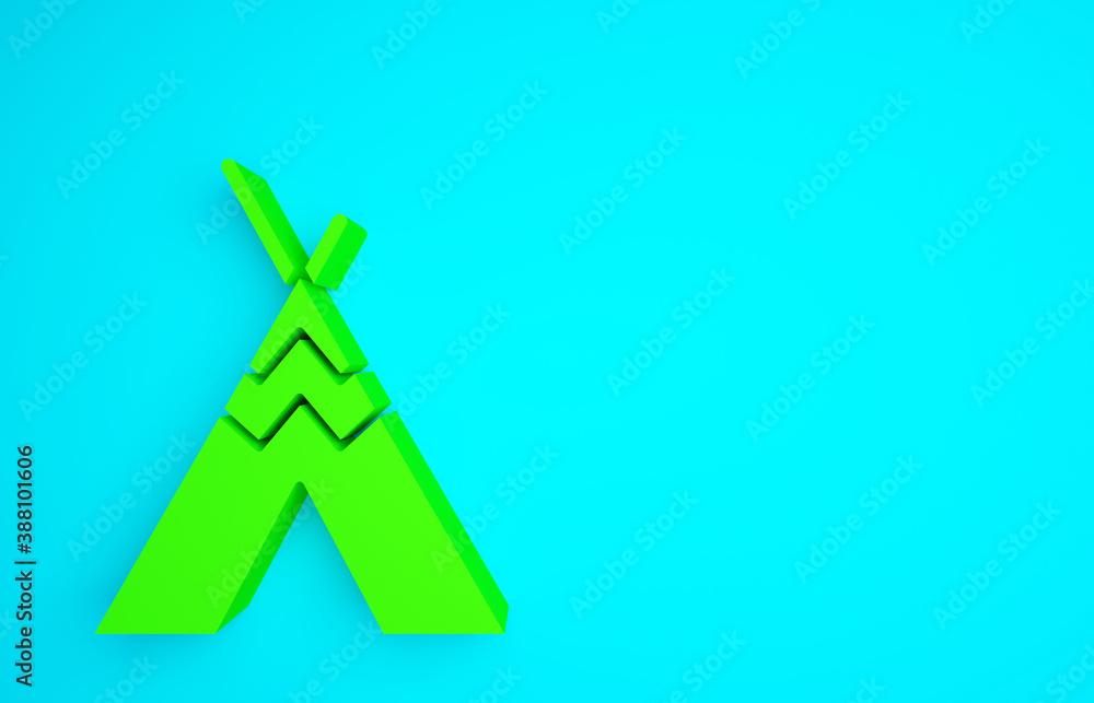 Green Traditional indian teepee or wigwam icon isolated on blue background. Indian tent. Minimalism 