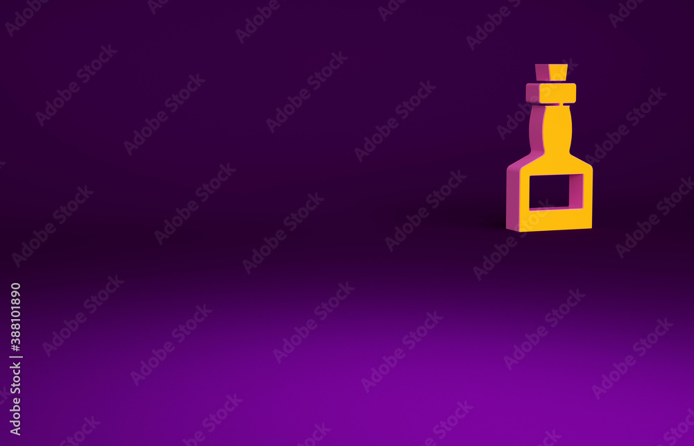 Orange Tabasco sauce icon isolated on purple background. Chili cayenne spicy pepper sauce. Minimalis