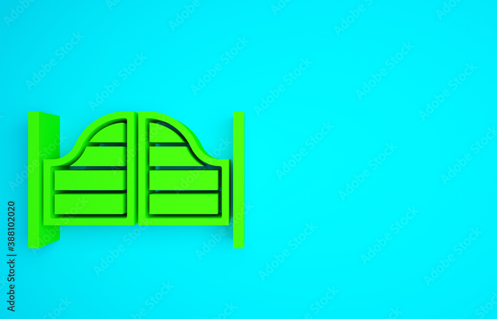 Green Old western swinging saloon door icon isolated on blue background. Minimalism concept. 3d illu