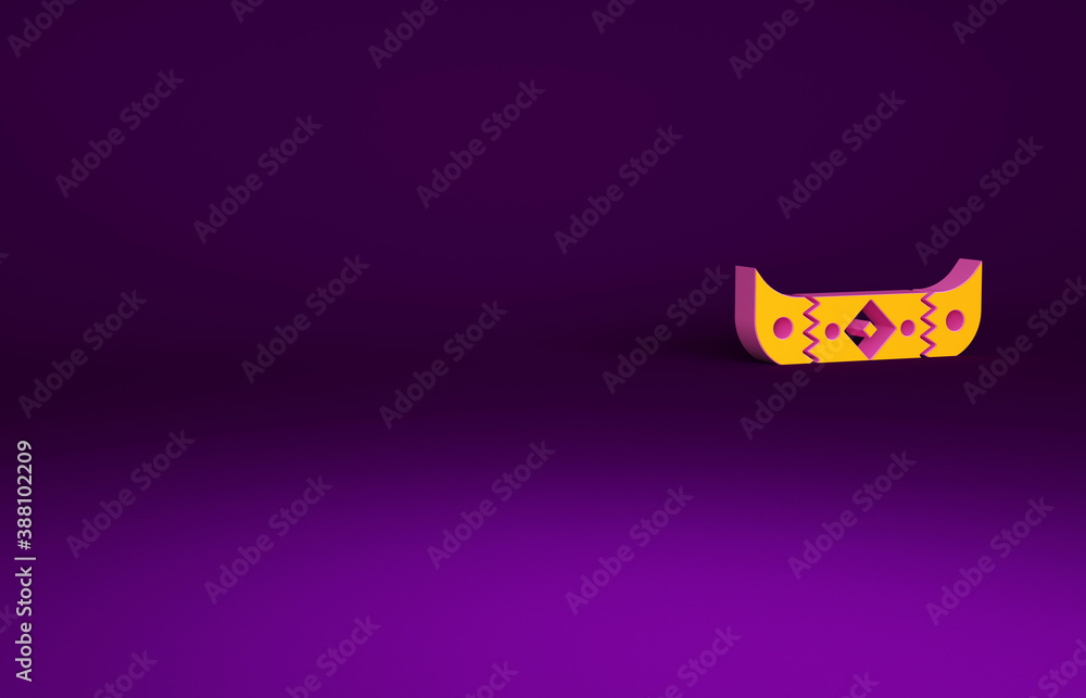 Orange Kayak and paddle icon isolated on purple background. Kayak and canoe for fishing and tourism.