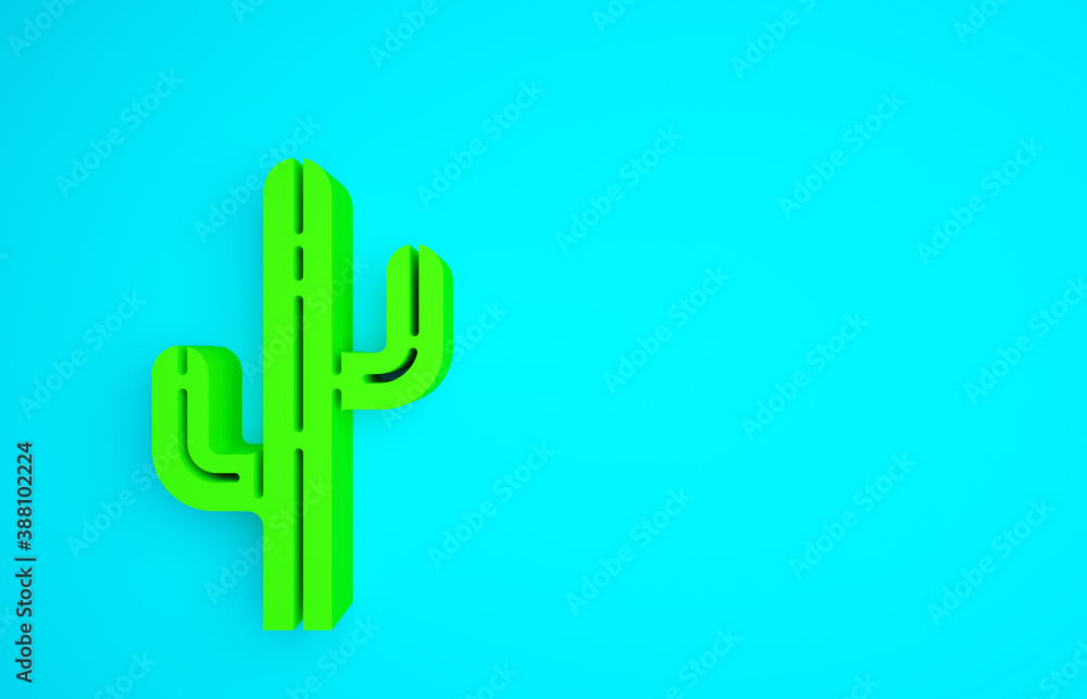 Green Cactus icon isolated on blue background. Minimalism concept. 3d illustration 3D render.