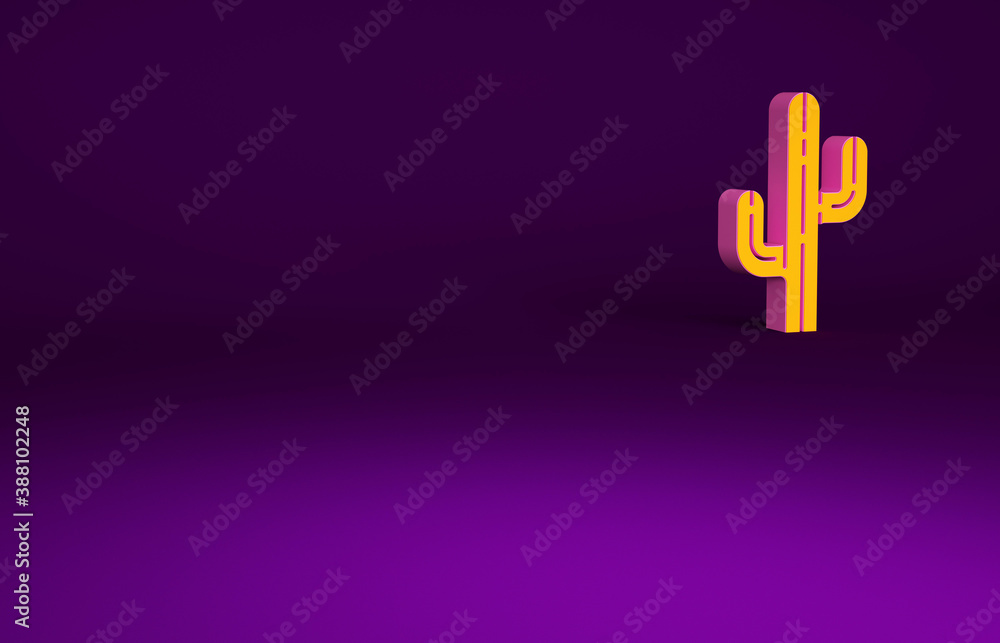 Orange Cactus icon isolated on purple background. Minimalism concept. 3d illustration 3D render.