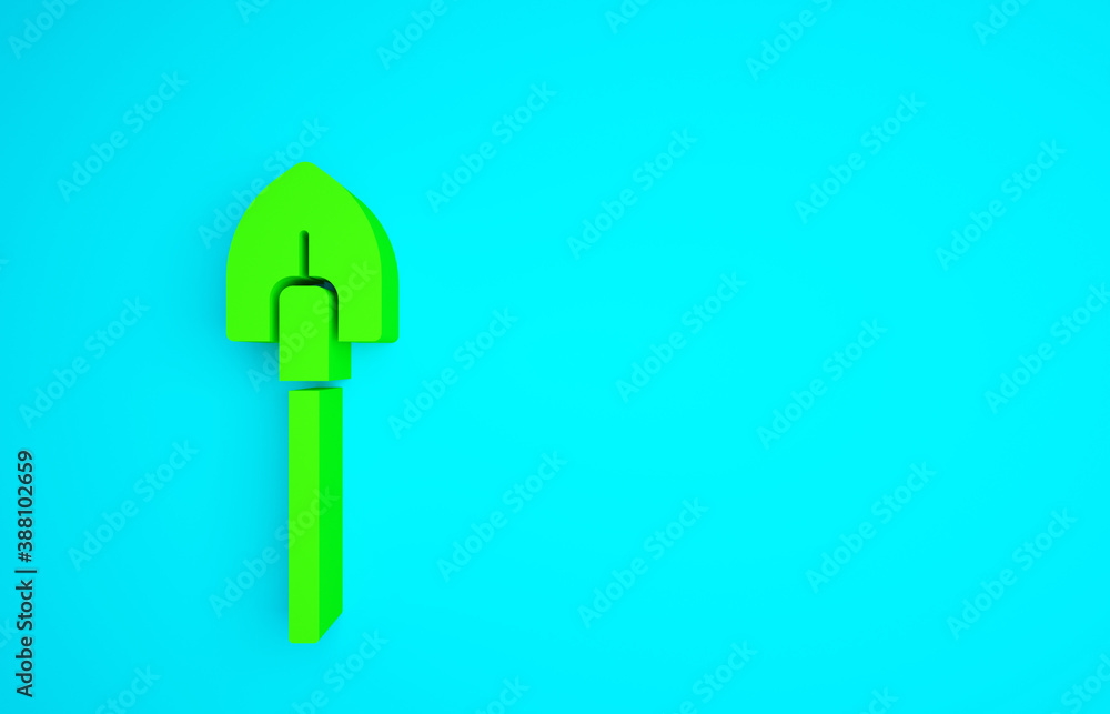 Green Shovel icon isolated on blue background. Gardening tool. Tool for horticulture, agriculture, f