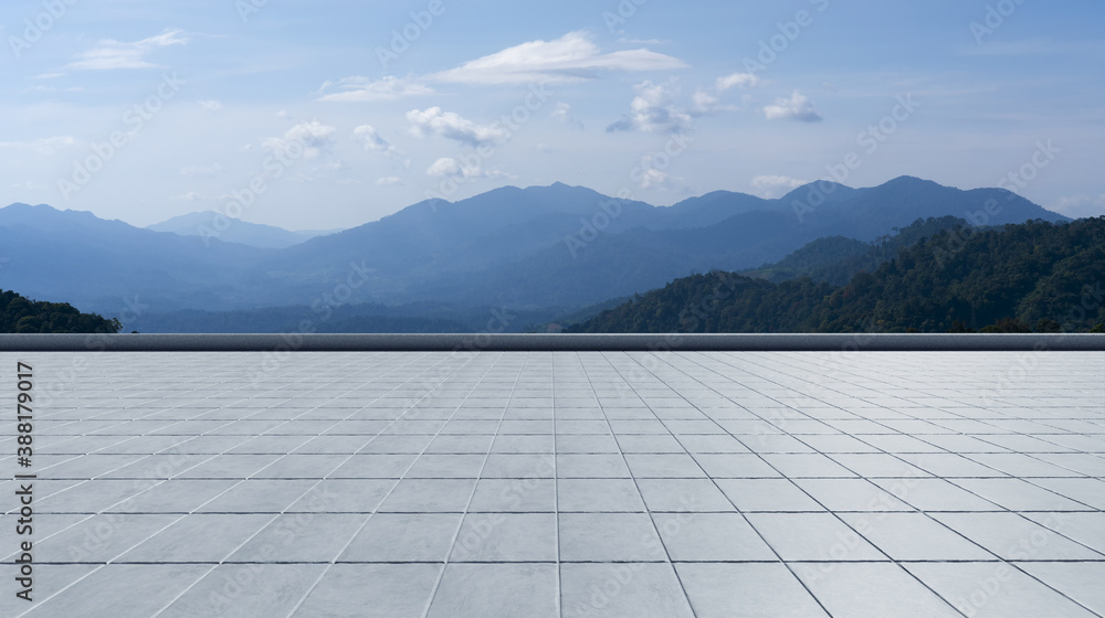 山体景观的空混凝土瓷砖地板