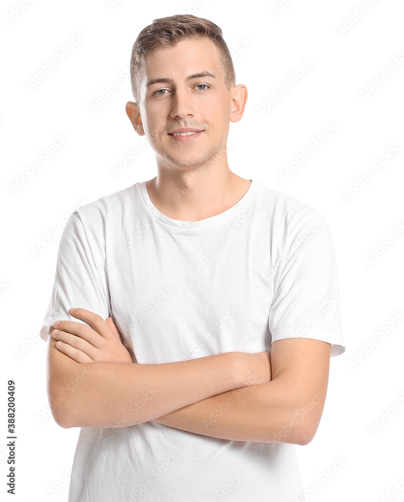 Young man on white background